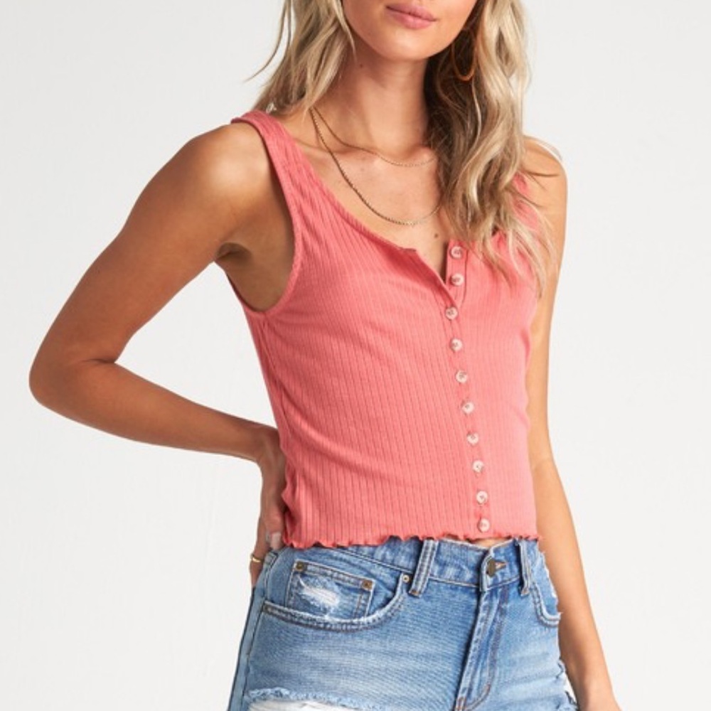 Billabong Find A Way - Rib Knit Crop Buttoned Tank Top - Picture 2 of 6